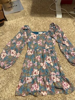 Peach Love California Blue Floral Mini Dress
